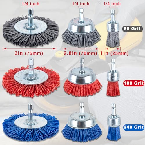 ZMCYNG nylon drill brush set with 9 abrasive filament wire bristle cup brushes