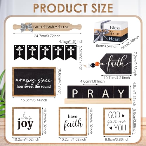 Tatuo 13 Pcs Easter Tiered Tray Decor Set Religious Wooden Table Decor
