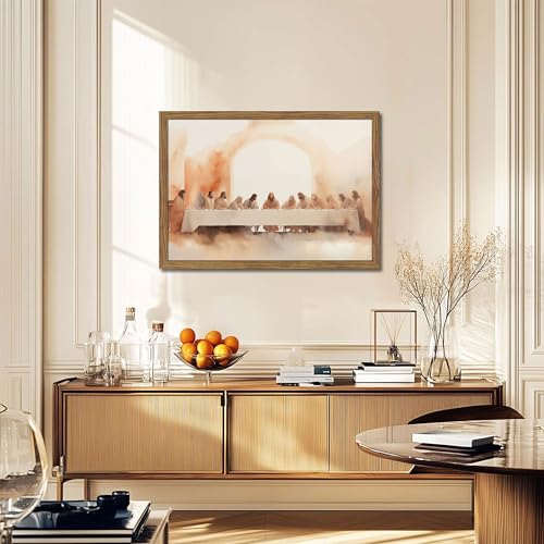 Wood Framed Jesus Last Supper Canvas Wall Art, Leonardo da Vinci Pictures Canvas Print Posters Wall Decor, Christian Wall Art Home Decor for Living Room Dining Room Decor 12x16 inch Wood Framed Religious 16"L x 12"W