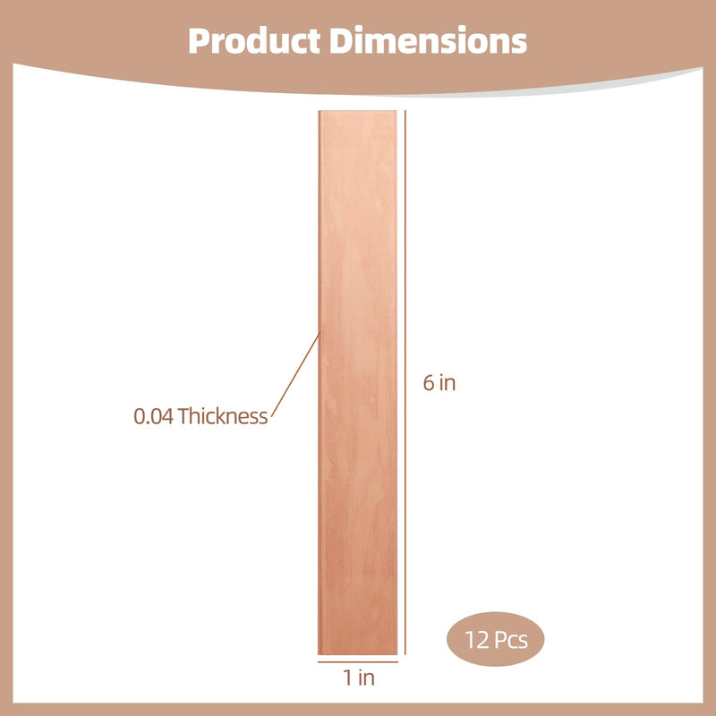 [Australia - AusPower] - 12 Pcs Pure Copper Anode Sheets, 0.04"x1"x6" Electroplating Strips - High-Purity Electrode Plates for DIY Plating & Scientific Experiments, Industrial-Grade Metal Coating Supplies 