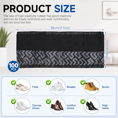 Shoe Covers, Black, Non-Woven Fabric, Pack of 100, 17 x 45 cm, Non-Slip Overshoes with Tread Pattern, Disposable Shoe Covers, Durable Shoe Covers, Tear-Resistant for Indoor and Outdoor Use