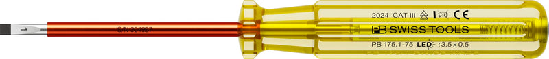 [Australia - AusPower] - PB Swiss Tools Slotted LED Voltage Tester PB 175.1-75 LED CN | 100% Swiss Made | 2-in-1 Electricity Tester and Robust Screwdriver Insulated 100-250V AC 