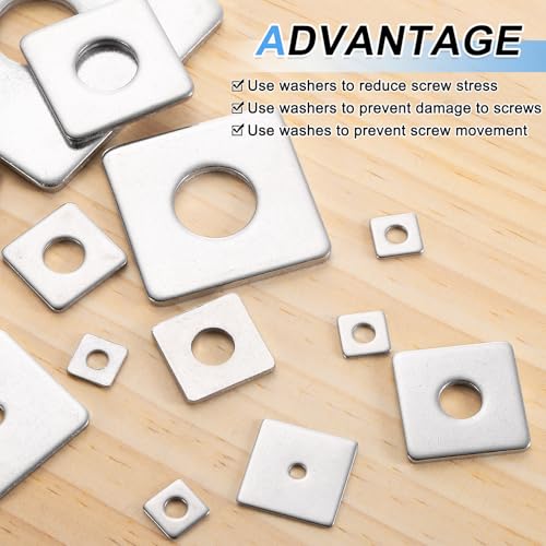 uxcell 1-inch square plate washers, 201 stainless steel, for 3/8-inch bolts, 0.08-inch thick, 50-piece set