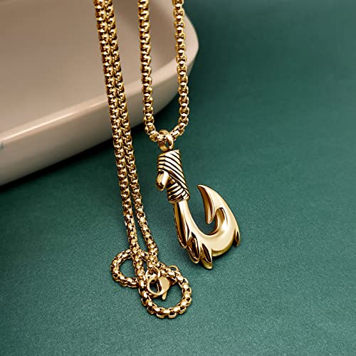 YSAHan Gold Fish Hook Cremation Jewelry Ashes Hawaii Gone Fishing Urn Necklace Memorial Pendant Keepsake Gift (UR-26_Hook_G)