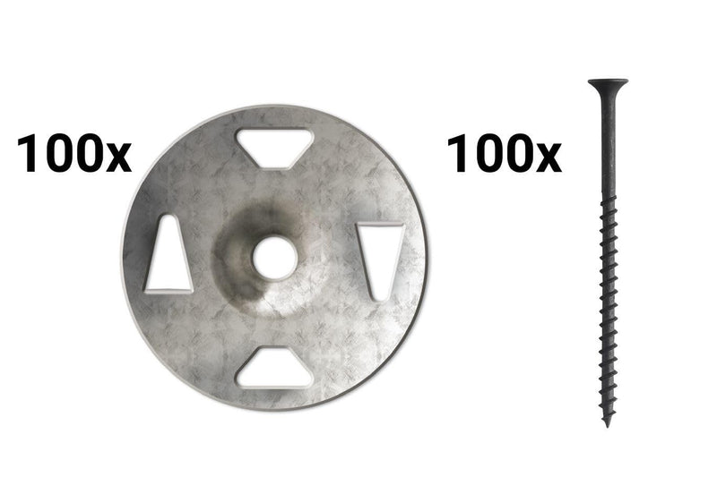 Schluter Kerdi-Board Screws and Washer Set - Fastens Kerdi-Board to Wood Stud Framing - Includes 100 Coarse Thread Screws and 100 Galvanized Steel Washers - KBZS35GT32Z100