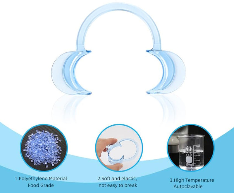 [Australia - AusPower] - Dental Cheek Retractor Mouth Opener for Teeth Whitening Clear Blue C-Shape (Size S, M, L Pack of 3) 