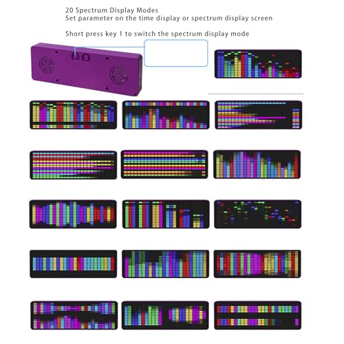 Music Spectrum LED Display, 2 Control Methods, 384 LED Voice Sensor, Pickup Analyzer, Equalizer, Spectrum Analyzer with Clock, 20 Dynamic Effects, 7 Colors