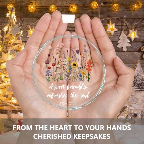 Best Friends Ornaments - Christian Friendship Gifts for Women - Inspirational Religious Bible Verse Proverbs 27:9 - A Sweet Friendship Refreshes The Soul Scripture - Cute Floral Gift for Friend BFF