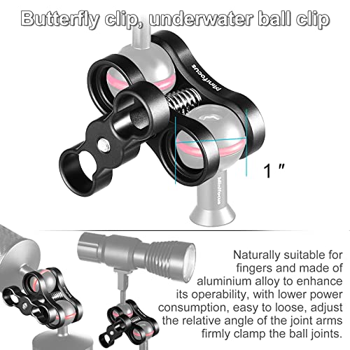 MINIFOCUS 1'' Ball Clamp Mount with Cold Shoe Ball Mount Head Base Adapter Connector for Diving Light Arm Underwater Camera Waterproof Housings Case Video/Flash/Strobe Hot Shoes Cold Shoe&Clamp