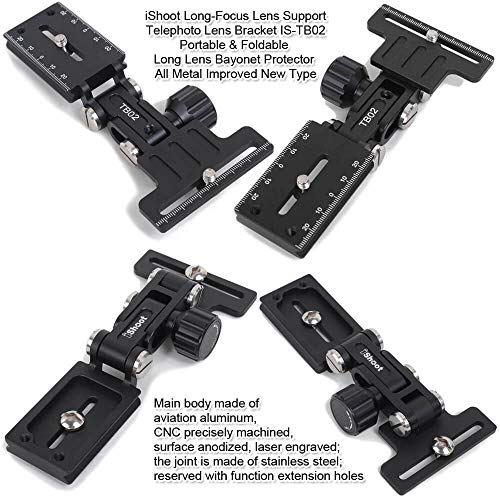 iShoot Metal Retractable Camera & Telephoto Zoom Lens Bracket Holder, Foldable Long Focus Lens Support Stand Bayonet Protector with Quick Release Plate Compatible with Arca-Swiss Fit Tripod Head Clamp