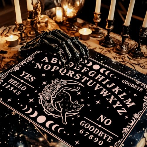 WEBEEDY 2pcs Wooden Spirit Board Moon Cat Pattern Talking Board with Heart Planchette Dowsing Divination Tool Altar Decor for Halloween Party Mystical Spiritual Gift for Beginners