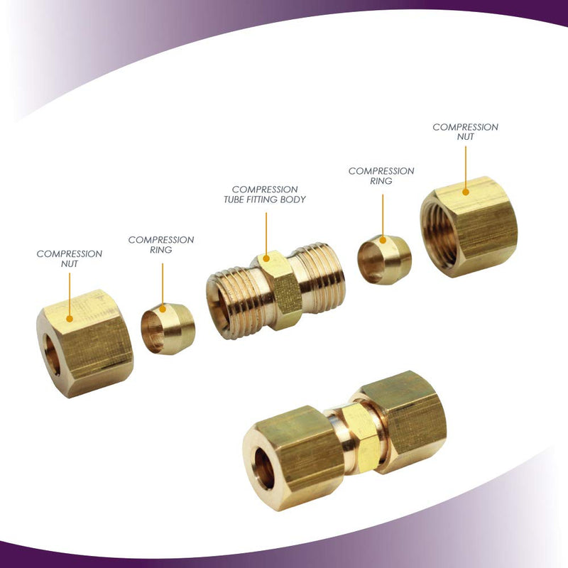 [Australia - AusPower] - Ice Maker Water Line Brass Compression Tube Fitting, 1/4” OD x 1/4” OD (2) 