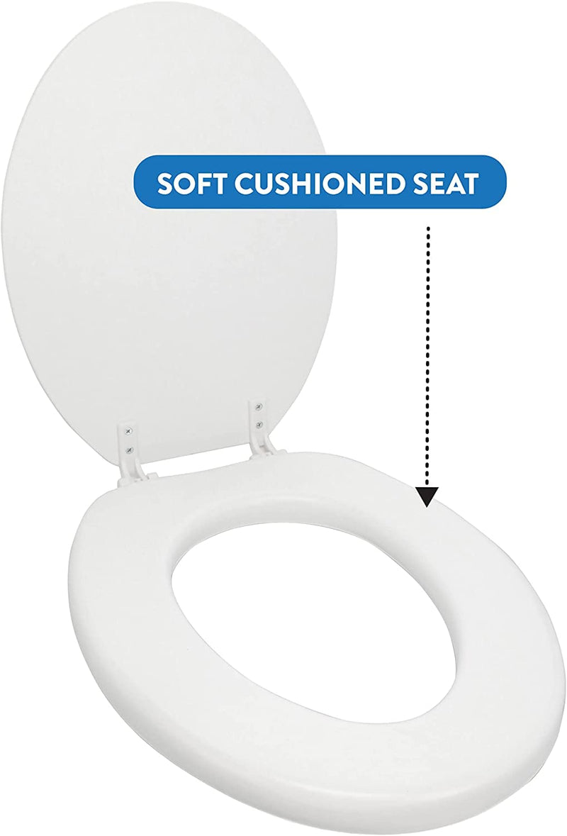 J&V Textiles Soft Round Toilet Seat With Easy Clean & Change Hinge, Padded (White)* White