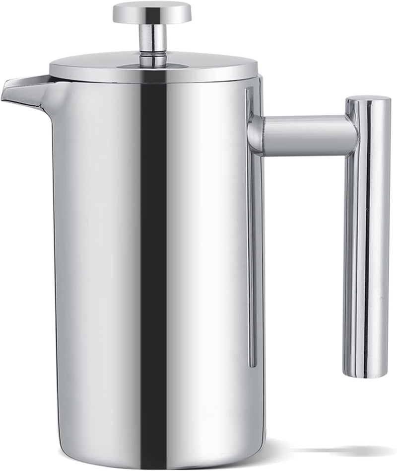 Small French Press Coffee Maker 1 Cup - 12oz/350ml Single Cup Metal French Press(1 Cup), Stainless Steel Double Wall Insulated Coffee & Tea Maker w/ 3 Extra Screens + 1 Spoon (Silver), Dishwasher Safe Silver 12oz | 1 to 2 Cups