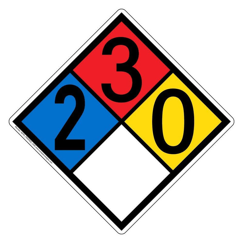 12 inch NFPA 704 Placard Diamond, Aluminum Metal NFPA Sign 2-3-0-0 with Mounting Holes for Health, Fire Hazard Identification, Made in the USA by ComplianceSigns 12" Diamond