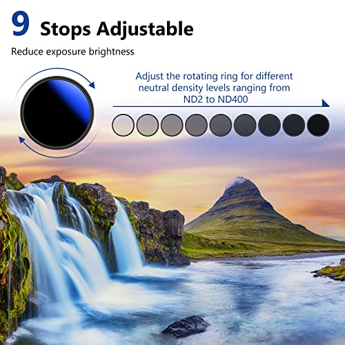 NEEWER 72mm Variable ND Filter ND2-ND400 (1-9 Stops), Neutral Density Filter, Multiple Coatings, Water and Scratch Resistant