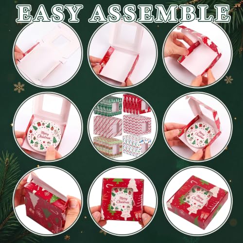 Gersoniel 30 Pcs Christmas Lime Green Red Sublimation Ornaments Gift Boxes 3.54"x3.54"x0.7" Christmas Packaging Boxes with Window Sublimation Ceramic Discs Gift Wrapping for Festivals Holidays Xmas