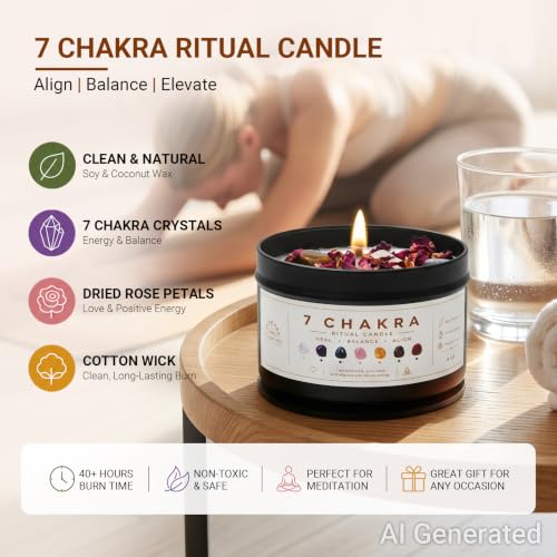 7 Chakra Crystal Candle, Soy Wax, Essential Oils, Meditation Gift