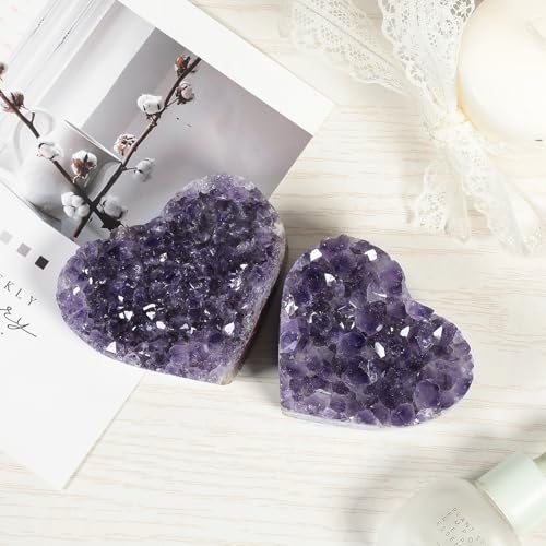 mookaitedecor Natural Amethyst Crystal Cluster Heart Geode Stone Specimen 0.44-0.66 Pound