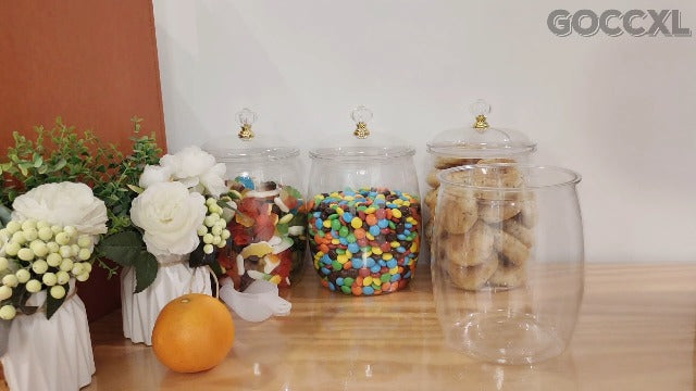 Plastic Candy Jars 4 Pack Candy and Cookie Jar with Lid and Scoops 64oz Buffet Containers Plastic Jars with Lids for Cookie Snacks Kitchen Utensils 64oz（4 pack)