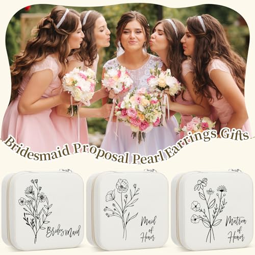 Colingmill 8 Pcs Bridesmaid Proposal Jewelry Box Wildflower Travel White