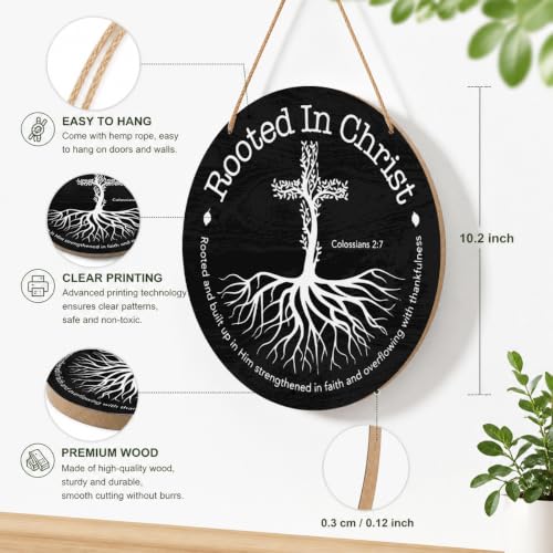Christian Scripture Prayer Wall Decor Sign for Home Office Bedroom, Rustic Farmhouse Inspirational Christian Religious Bible Verse Hanging Sign Decoration, Faith Gifts for Women Men, Rooted In Christ