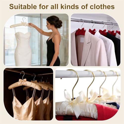 uxcell 5 Pcs Satin Padded Hangers, 15 Inch Blouse Hangers for Women's Clothing, Non-Slip Thickened Sponge Pads for Sweaters, Silk Dresses, Wedding, Delicate Cashmere Sweaters, Champagne Light Gold