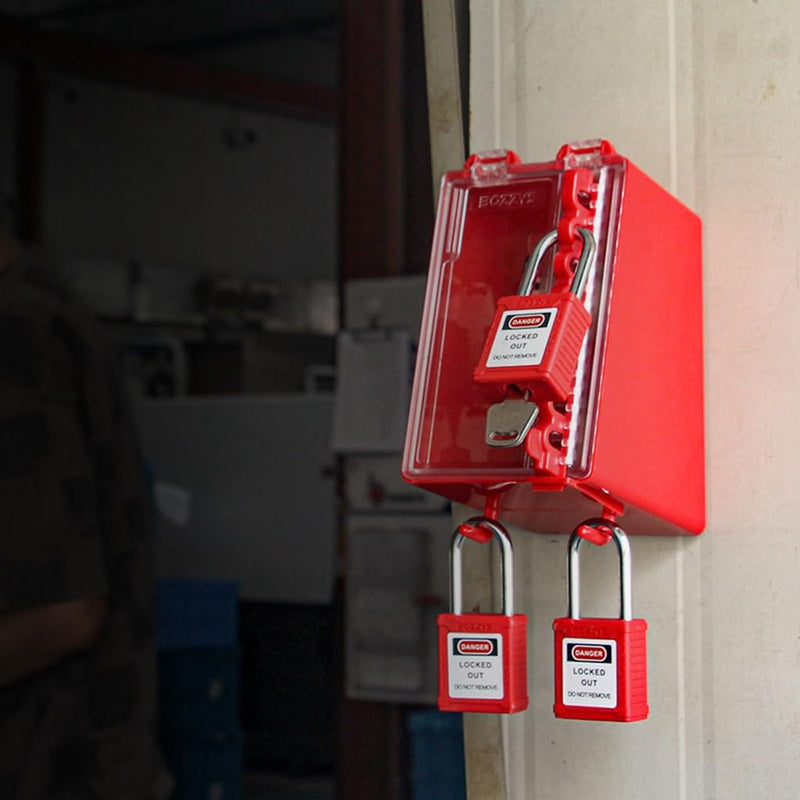 [Australia - AusPower] - Lockout Tagout Lock Box Group Padlock Box Wall-Mounted Locks Lock Out Tag Out Station 8 Locking Positions &1 Key Slot 