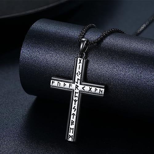 Midir&Etain Cross Necklace for Women Men Sterling Silver Religious Cross Pendant Necklace Jewellery Gifts for Boyfriend Girlfriend D-Rune(Two-tone)