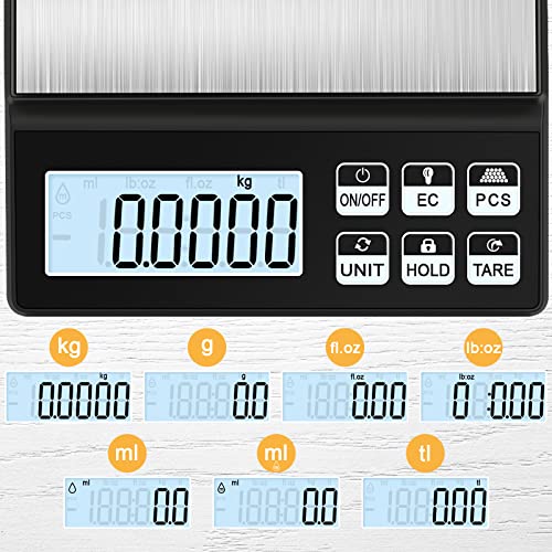 Rechargeable Digital Kitchen Scale, [5kg/0.1g] Diyife Food Scale, High Precision Digital Scale with LCD Display, Tare, PCS Counting, Stainless Steel Platform for Food, Jewelry, Medicine 5kg