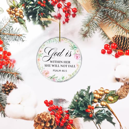 God is Within Her Christian Hanging Ornament,Appreciation Encouragement Gifts for Women Coworkers,Psalm 46:5 Bible Verse Crystal Hanging Plaque Ornament Keepsakes for Tree Decor