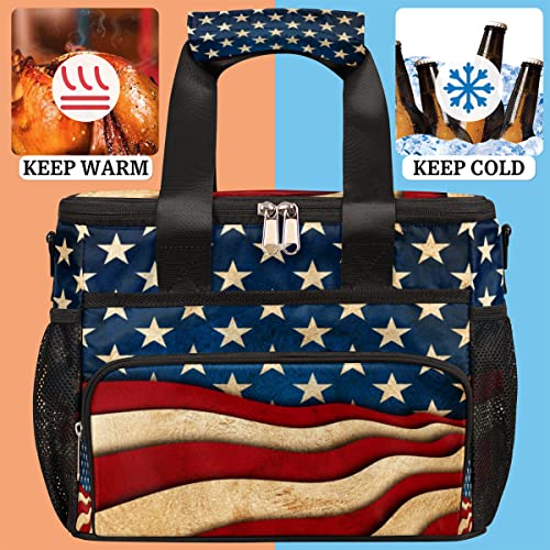 Insulated Cooler Lunch Bag Usa American Flag Vintage Lunch Box Leakproof Large Tote Bag Reusable for Women Men Picnic Travel (15L)