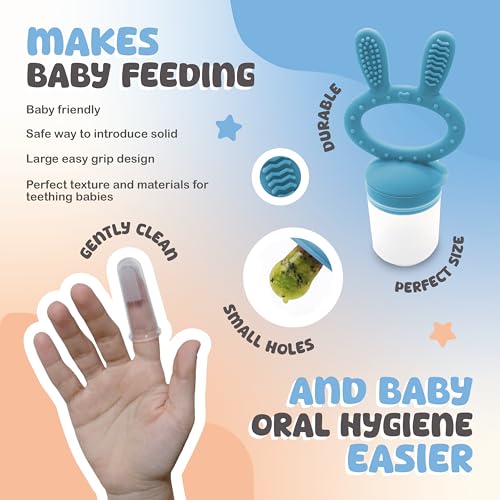 Silicone Baby Feeding Set - Infant Tableware for First Foods & Baby, Led Weaning (0+ Months), Easy to Clean, Durable, Perfect for Baby Boy or Girl, Solid Feeding - Blue - Deluxe