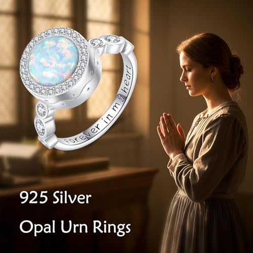 Opal Urn Ring for Ashes 925 Sterling Silver Cremation Memorial Keepsake Ring Jewellery for Women Men-57