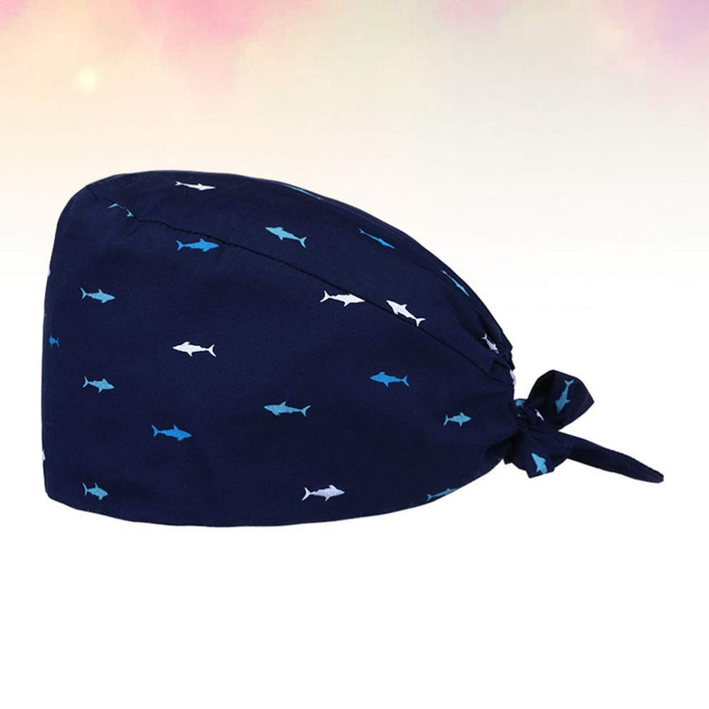 TENDYCOCO Printed Surgical Cap Made of Breathable Cotton Blend with Sweat Absorption and Shark Pattern for Doctors and Nurses Adjustable Surgical Cap for Hairdressers