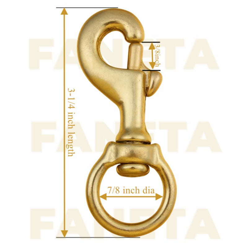 [Australia - AusPower] - 3-1/4 Inch Heavy Duty Solid Brass Swivel Bolt Snap Hooks 7/8 Inch Swivel Eye Single Ended Scuba Diving Clips Keychain Holder for Dog Collar, Pet Leash, Flag Halyard and More (4 Pieces) 