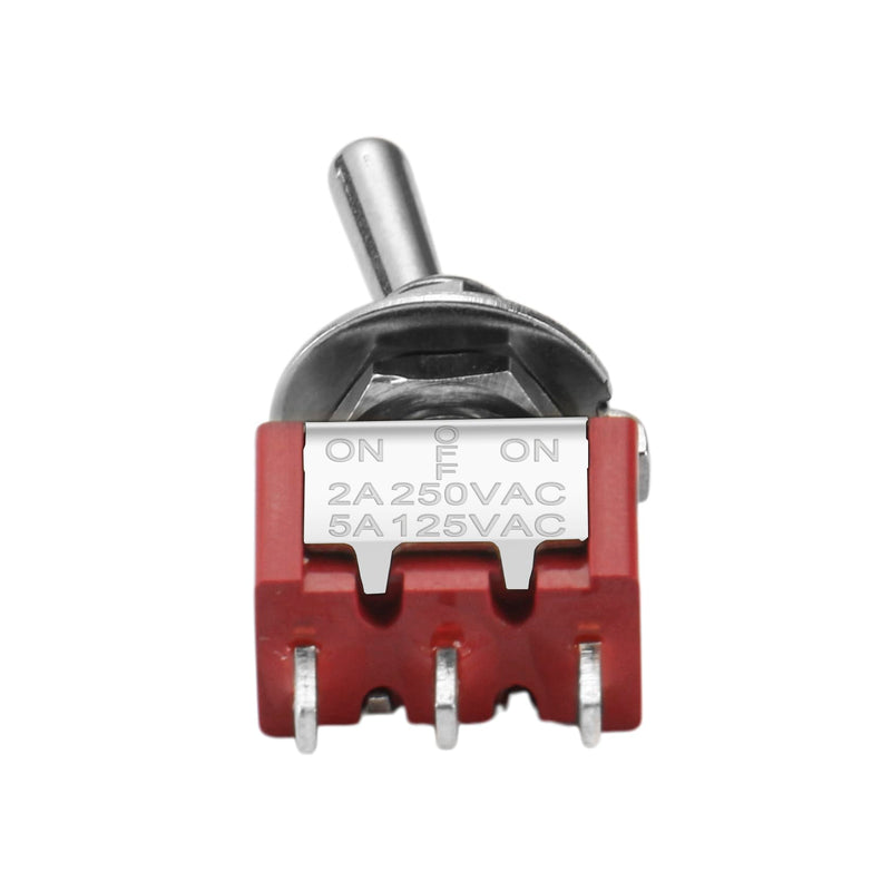 Heschen Miniature Toggle Switch MTS-123 1-Pin (On) Off(On) Button, 2A 250VAC / 5A 120VAC, Small Push Switch with Spring Reset and 3 Ports for Model Railway & DIY Electronics, Pack of 5 3 Pins (Ein)-Aus-(Ein) tastend
