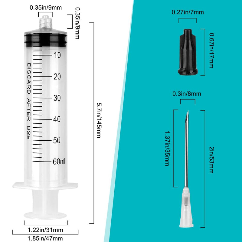 [Australia - AusPower] - 2 Pack 60ml Syringe with 55.1” Tube and Needle 16G 1.5”, Luer Lock Syringes with Cap for Fluid Suction Injector, Drawing Oil, Fluid, Water, Lab, Pets 60 ml 2.0 