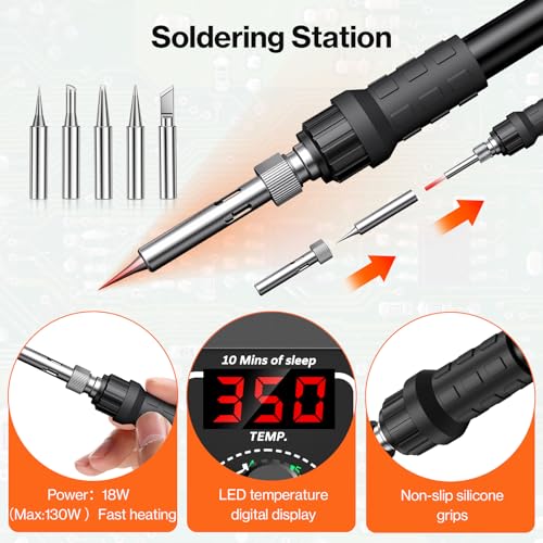 Preciva Soldering Station, 926 LED Max. 130 W Soldering Iron 90-480 °C, Includes 2 Helper Hands, 5 Tips, Desoldering Pump, Ideal for Electronics Repair, Model Making DIY ‎926 LED