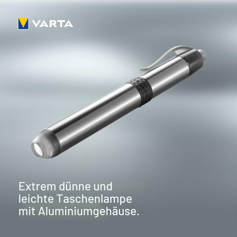 Varta LED Diagnostic Light with 1 x AAA Battery, Pen Light, Pupil Light, Extremely Slim and Lightweight Pen Torch, for Use in Hospital, Old People's Home, Doctor's Practice, Silver 5 mm LED pen light + 1 x AAA high energy (pack of 2)