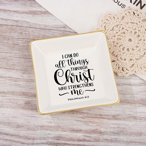 JoycuFF Inspirational Christian Gifts for Women Friends Faith Ring Dish Christ Gifts