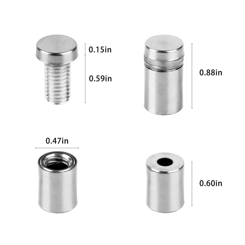 [Australia - AusPower] - Standoff Screws for Acrylic 1/2 x 3/4 inch Stainless Steel Wall Sign Silver Standoff Mounting Hardware 20 Pack 