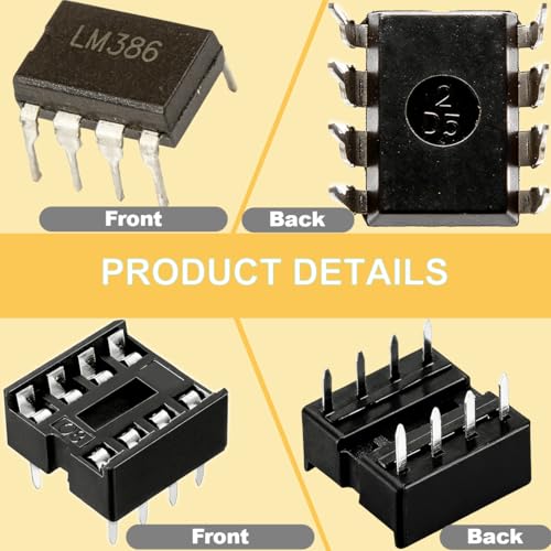 20pcs LM386 LM386N Audio Power Amplifier Semiconductor Low Voltage 300KHz Low Input Voltage Regulator PDIP Mono DIP-8 + 20pcs DIP-8 IC Socket, Pitch 2.54mm
