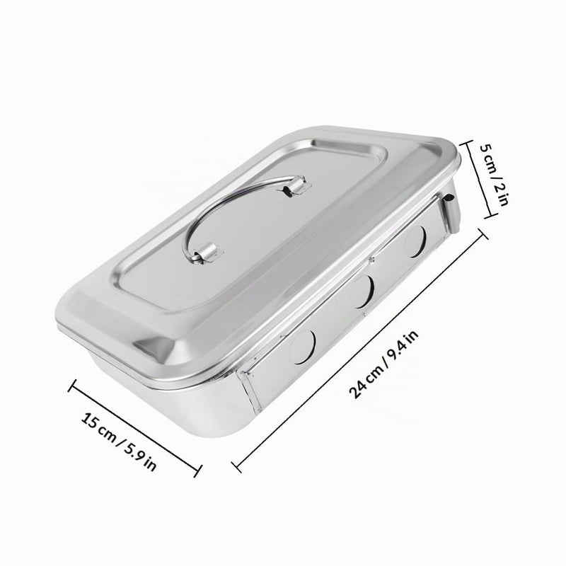 FRCOLOR Stainless Steel Disinfectant Box with Lid - Instrument Tray for Sterilisation Storage Professional Disinfectant Tray for Thermometer Medical Tools Hairdresser 24X15CM silver