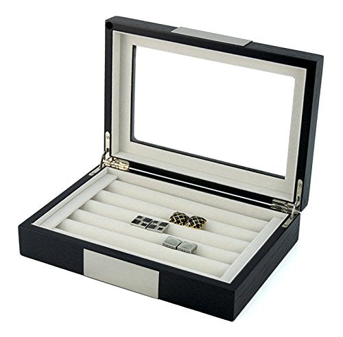 20 CUFFLINK RING STORAGE BOX CUFF LINKS JEWELRY DISPLAY WOOD CASE - 412020