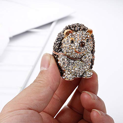 Hand Painted Enamel Hedgehog Trinket Box, Hinged Jewelry Box Unique Mini Ring Necklace Jewelry Organizer, Classical Bejeweled Storage, Figurine Collectible Keepsake Home Decor (Couple Hedgehog) Couple Hedgehog