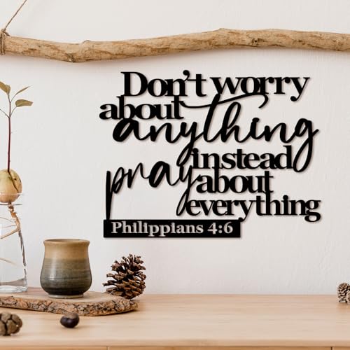 Pigort Scripture Metal Wall Art-Instead Pray About Everything Sign-Philippians4:6 Bible Black Home Decor for Living Room, Bedroom, Dining Room Kitchen 11"X14.5"