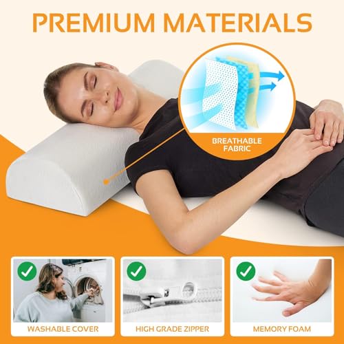 AllSett Health Large Half Moon Bolster Pillow for Legs, Knees, Lower Back and Head, Lumbar Support Pillow for Bed, Sleeping | Semi Roll for Ankle and Foot Comfort - Machine Washable Cover, White Knee Half Moon White
