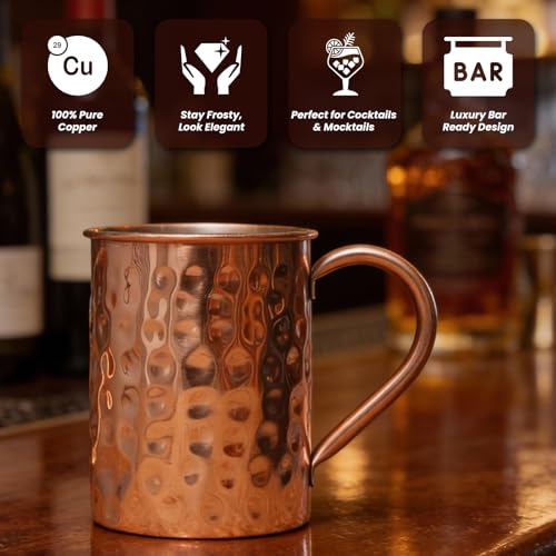 Craft Trade Moscow Mule Mugs Set of 4, 16 oz Pure Copper Cups for Drinking Barrel Copper Mugs