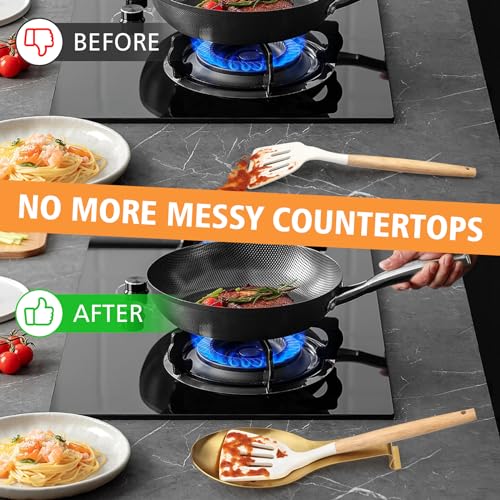 VanlonPro Stainless Steel Spoon Rest, Spatula Ladle Holder, Stainless Steel Utensil Spoon Rest Holder, Brushed Finish, Dishwasher Safe 9.8 x 3.7 Inch (Gold + Black, 2PCS) 2.#Gold+Black